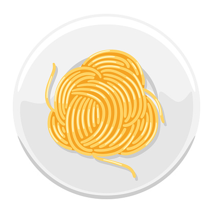 Illustration of Italian pasta spaghetti on plate. Culinary image for menu of cafes and restaurants.