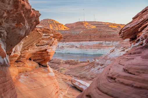 An overlooking landscape view of Glen Canyon National Recreation in Page, Arizona, United States