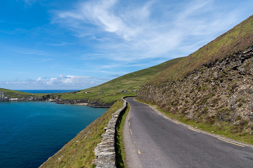 the Wild Atlantic Way coastal road on Dingle Peninsula in County Kerry of western Ireland