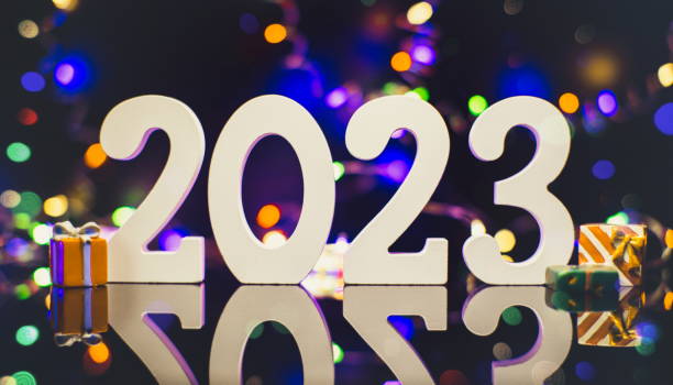 istock 2023 New Year Celebration Blurred lights in the background. 1417405287