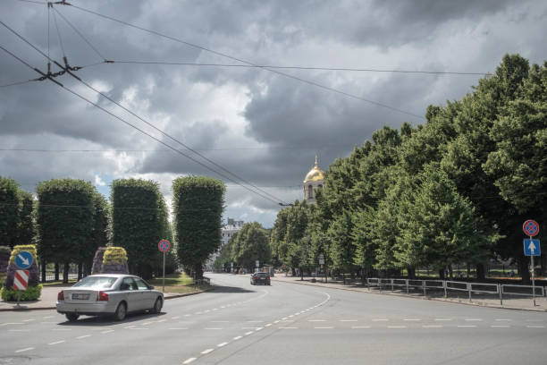 07/10/2022, Riga-Latvia: Traffic in downtown of Riga in Summer.
