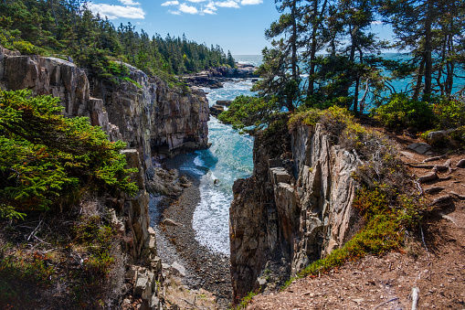 The rocky gorge known as the Ravens Nest on the Schoodic Peninsula in Acadia National Park