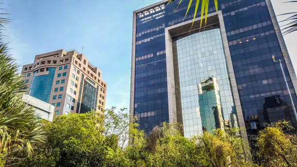 Modern buildings and greenery in the financial center of São Paulo. Faria Lima Avenue