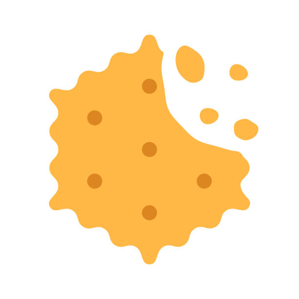 illustrations, cliparts, dessins animés et icônes de craquelin au fromage croustillant avec des croustilles isolées sur fond blanc. enseigne de repas croustillant salé ou logo design plat. dessert de blé jaune cuit au four avec mie. illustration de vecteur de biscuit cassé de petit-déjeuner sain. - biscuit cookie cracker missing bite