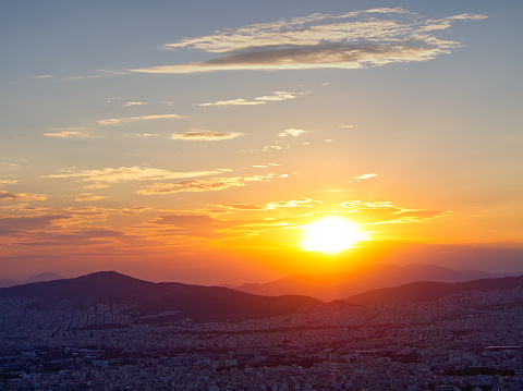 Summer sunset over Athens city