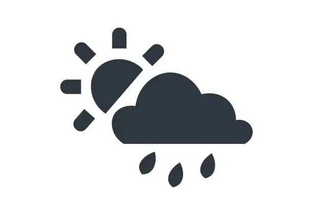 Vector illustration of Monochromatic chance of showers and partly sunny icon.