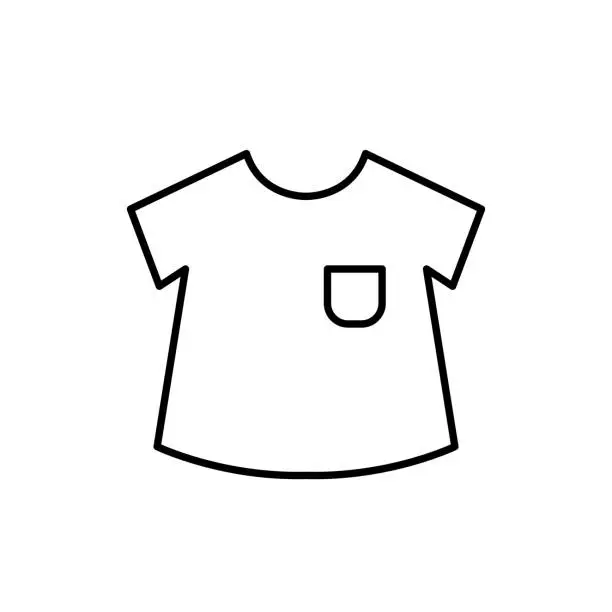 Vector illustration of Simple baby t shirt outline vector icon. EPS 10... Kids fashion flat clothes.... Newborns wear...... Basic baby clothing. T shirt children front side. For app, web, design, dev, ui, graphic, business.