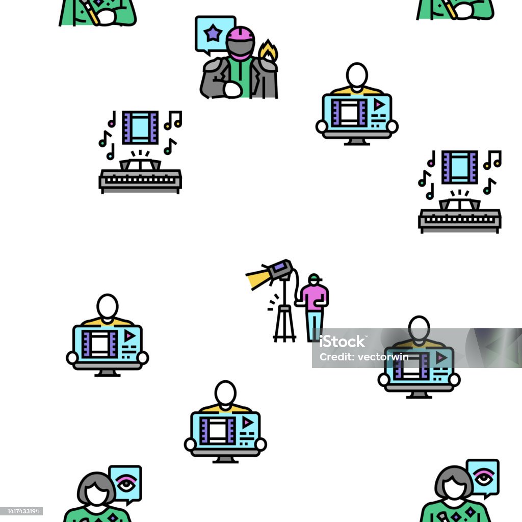 Videostudio Vector Video Production Film Studio Vector Seamless Pattern Stock Illustration ...