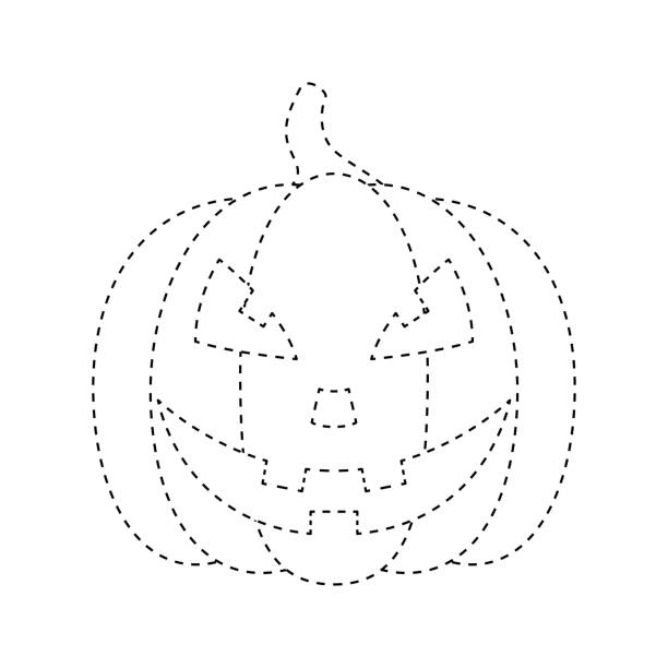 illustrations, cliparts, dessins animés et icônes de feuille de travail de traçage de citrouille d’halloween pour les enfants - formation professionnelle