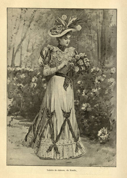 Women's fashion 1890s, French 19th Century, Toilette de chateau de Worth vector art illustration