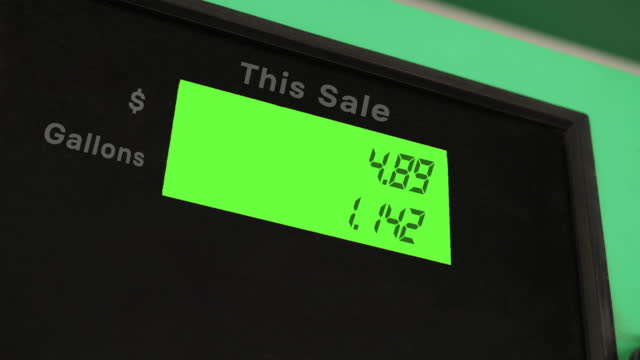 Digital counter count up counter of gas pump and rising prices. Gas station fuel meter counter price