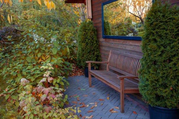 istock Secluded bench in the autumn park. 1417446670