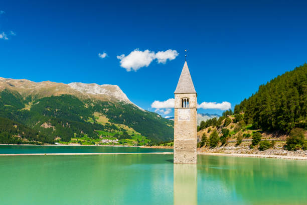istock The Graun's famous bell tower in Resia lake 1417447323