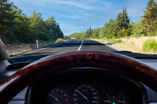 Close-Up Of Steering Wheel In Vintage Car