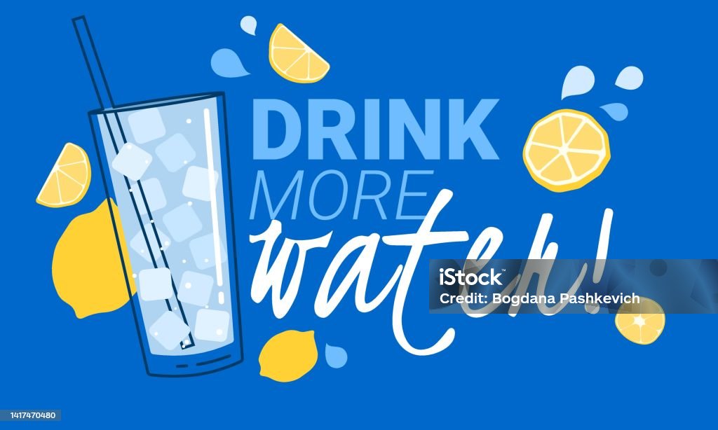 Trinken Sie Mehr Wasser Motivierende Vektorillustration Mit Slogan Glas