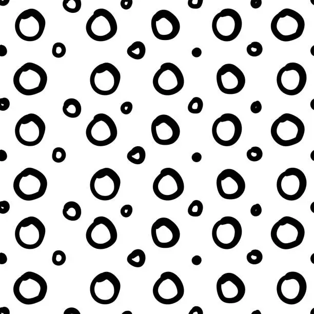 Vector illustration of Simple hand drawn geometric pattern. Abstract spots, dashes, circles, in black