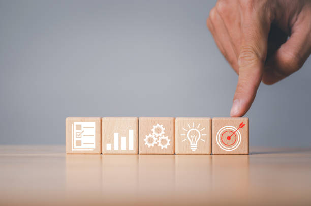 istock Hand pointing wood block stacking with business strategy and Action plan, business development concept. 1417477512