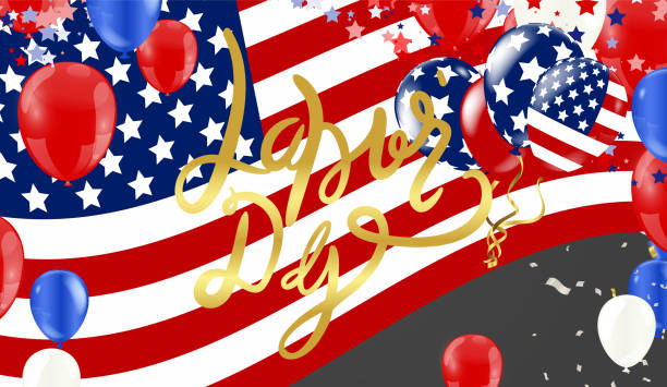 istock Happy labor day hand lettering background banner template decor with balloons flag of america .Vector illustration 1417478496