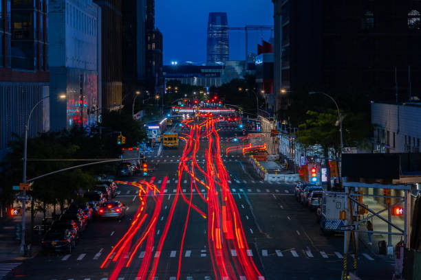 long exposure of cars on the streets of Manhattan stock photo