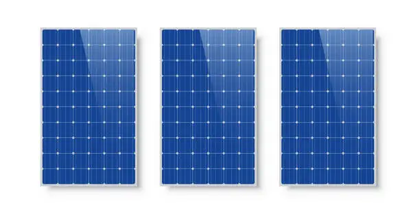 Vector illustration of Solar panels isolated on white background. Alternative electricity source and sustainable resources vector illustration.