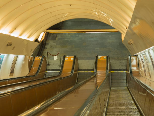 istock Prague escalator in subway moving metro staircase 1417482914