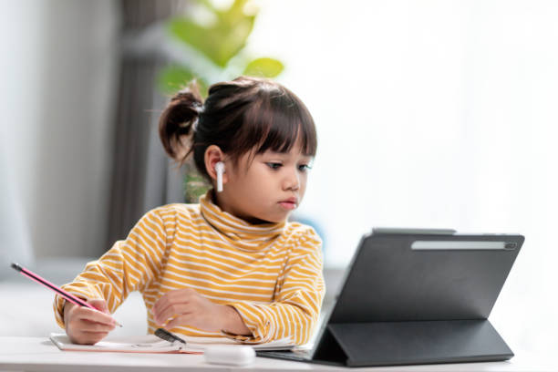 istock Asian girl students in online learning classes study online with Tablet at home. 1417486168