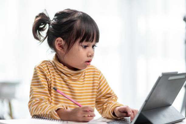 istock Asian girl students in online learning classes study online with Tablet at home. 1417486171