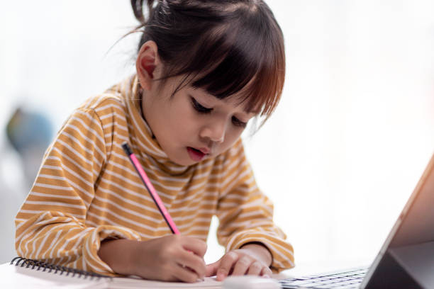 istock Asian girl students in online learning classes study online with Tablet at home. 1417486331