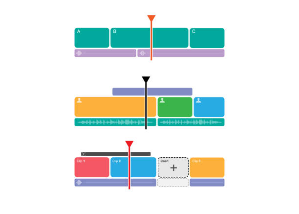 illustrations, cliparts, dessins animés et icônes de timeline piste vidéo/audio pour la post-production - faders