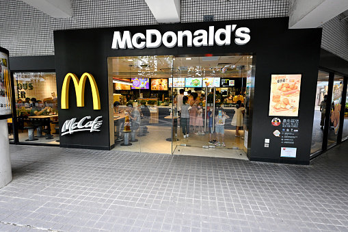 Exterior view of a McDonald's Restaurant in Hong Kong - 08/21/2022 16:29:58 +0000.It is a fast food restaurant.