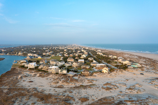 Aerial view of Emerald Isle North Carolina looking North from the inlet