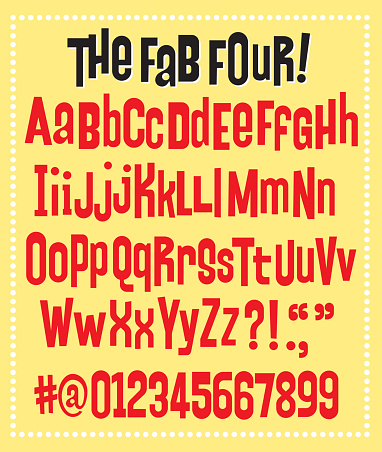 Retro vector font or alphabet inspired by old rock and roll movie poster. Includes alternate characters, numbers and punctuation.
