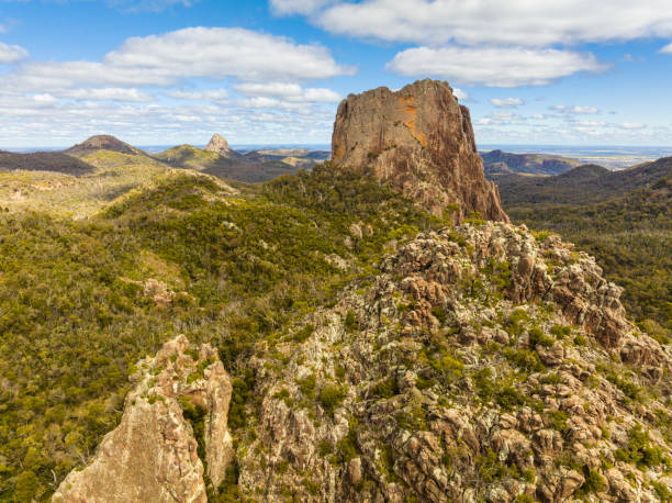 Warrumbungles National Park Aerial view in the Warrumbungle National Park, NSW, Australia. warrumbungle national park stock pictures, royalty-free photos & images