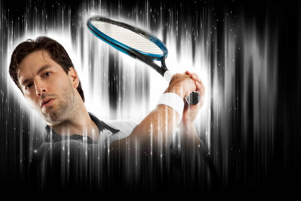 istock Tennis Player with a white uniform on a black and white background. 1417511829