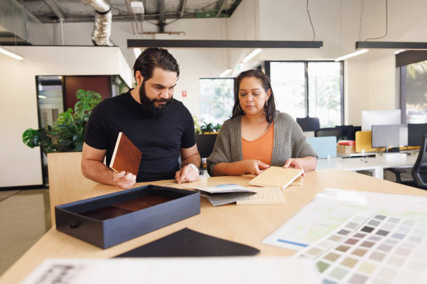 istock Male and female Aboriginal Australian designers collaborating 1417512703
