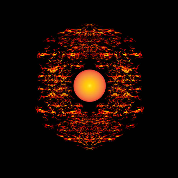 abstract fire around the sun on black background