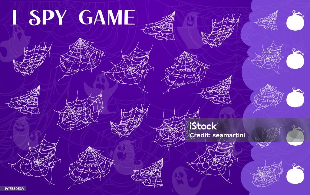 Spider Web Riddle Halloween I Spy Game Cartoon Spiderweb And Cobweb Stock Illustration ...