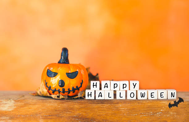 Happy Halloween card background idea, Halloween pumpkin with space on blurred background