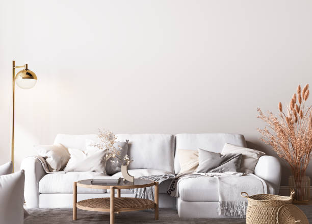 istock Mockup frame in Scandinavian interior background, bright room in white neutral colors, Boho style 1417539123