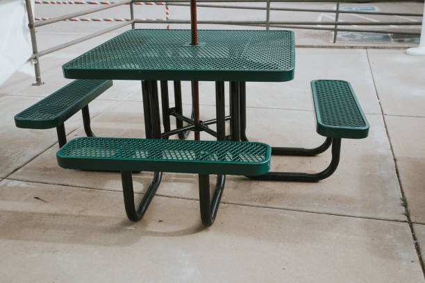 istock Family size picnic benches 1417541353