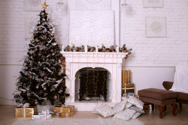 istock New Year s interior for a home or studio with a fireplace and a Christmas tree 1417541549