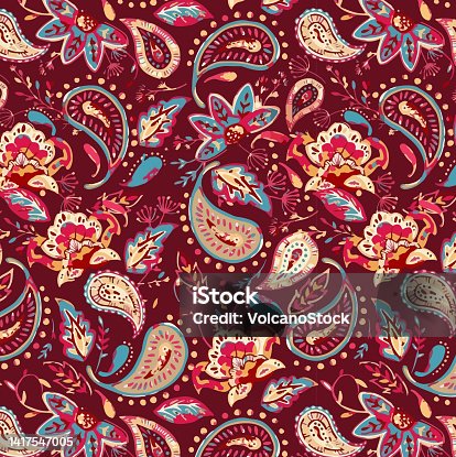 istock Paisley watercolor floral pattern. Ethnic ornament, for fabric, textile, cards, wrapping paper, wallpaper pattern. Ornamental background 1417547005
