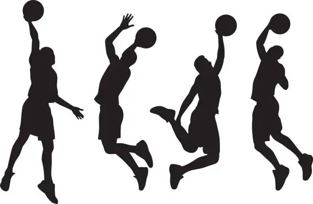 Vector illustration of Basketball Player Slamdunk Silhouettes
