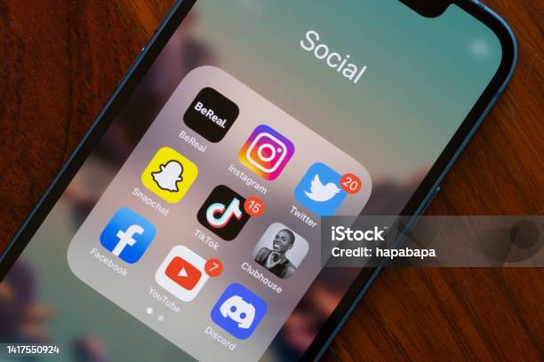 Social Media Apps Bereal And Others Stock Photo - Download Image Now - Social Media, TikTok, Mobile App