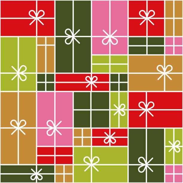 ilustrações de stock, clip art, desenhos animados e ícones de holidays seamless pattern with geometric gift boxes. - abstract backgrounds bow greeting card