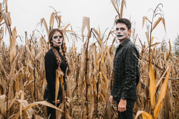 istock A young couple disguised as zombies in a cornfield for Halloween 1417556039