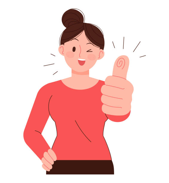 Woman doing thumbs up pose. Praise, cheering action concept vector illustration. funny contract stock illustrations