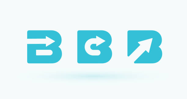 Letter B set with arrow inside, flat cartoon style vector logo concept. Business button, isolated icon on white background. Banking symbol for business and developing startup Letter B set with arrow inside, flat cartoon style vector logo concept. Business button, isolated icon on white background. Banking symbol for business and developing startup. letter b stock illustrations