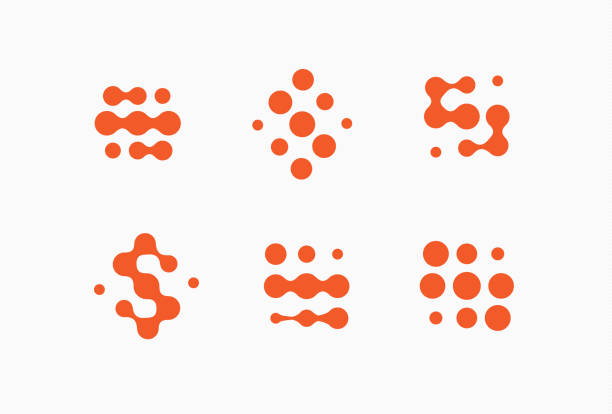 ilustraciones, imágenes clip art, dibujos animados e iconos de stock de conjunto de logotipos futuristas abstractos, bolas conectadas en forma de letra c. logotipo de ciencia y tecnología. logotipos vectoriales modernos - molecule