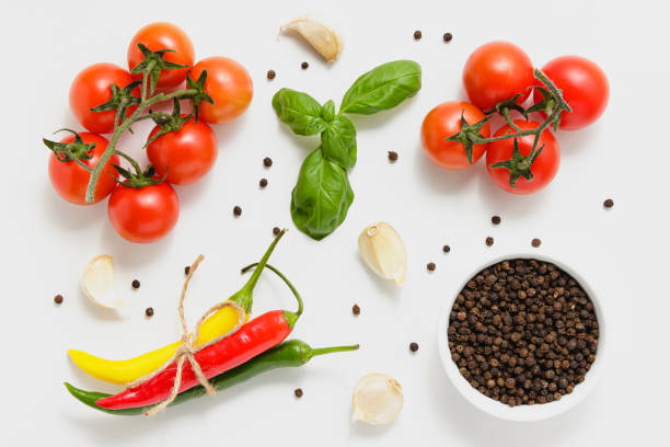 istock Cherry tomatoes with basil, pepper and garlic. 1417561844